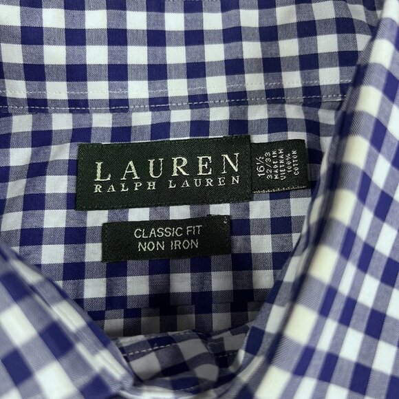 Lauren Ralph Lauren Plaid Button Down Shirt Blue White Men’s Size 16.5 / Large - Picture 3 of 7